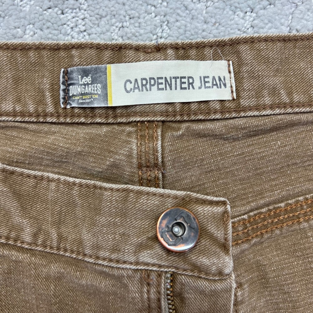 VINTAGE Lee Dungarees Carpenter Jeans Mens 36x30 Tan Cotton Canvas Workwear - Picture 4 of 16